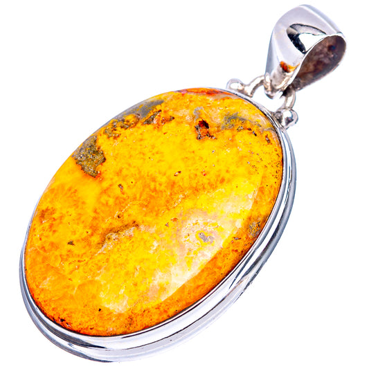 Sterling silver oval jasper pendant with yellow-orange cabochon and textured bail