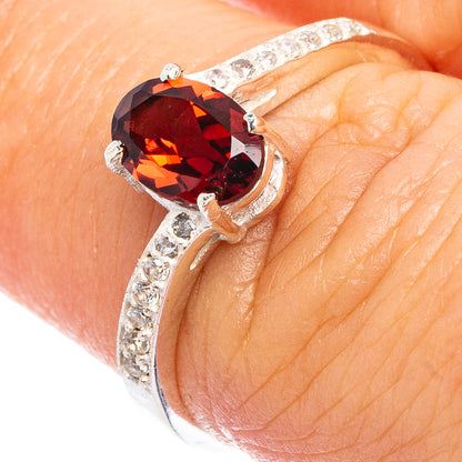 Value Faceted Garnet, Cubic Zirconia Ring Size 7 (.925 Sterling Silver)