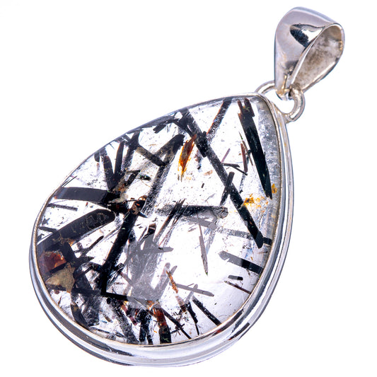 Sterling silver teardrop tourmalated quartz pendant with dark needle inclusions
