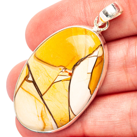 Yellow-and-cream mookaite teardrop pendant in .925 sterling silver bezel