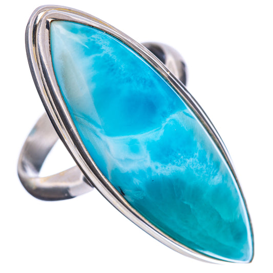 Oval larimar ring with .925 sterling silver bezel, blue turquoise marbled center