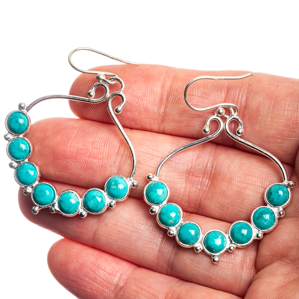 Tibetan Turquoise 925 Sterling Silver Earrings 1 7/8"