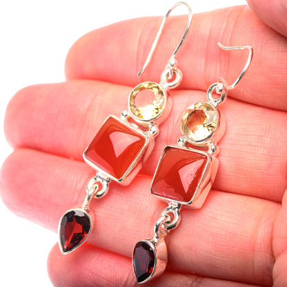 Carnelian, Citrine, Garnet Earrings 2" (925 Sterling Silver) EARR432131