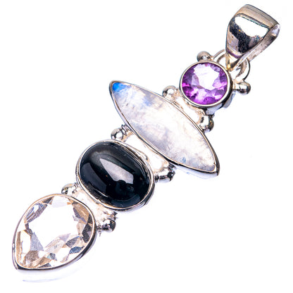 Rainbow Moonstone, White Quartz, Black Onyx, Amethyst Pendant 1 7/8" (925 Sterling Silver) P38700