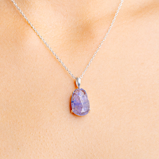 Sterling silver necklace with oval purple tanzanite pendant