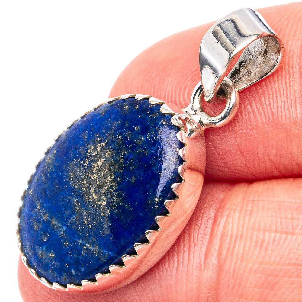 Lapis lazuli pendant in oval cabochon with .925 sterling silver bail and frame
