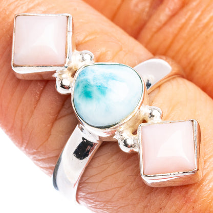 Rare Larimar, Pink Opal Ring Size 8.25 (.925 Sterling Silver)