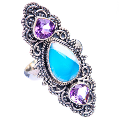 Large Larimar, Amethyst Ring Size 6.25 (925 Sterling Silver) R140845