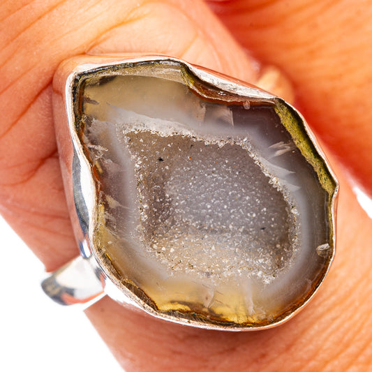 Sterling silver ring with gray druzy stone in bezel setting