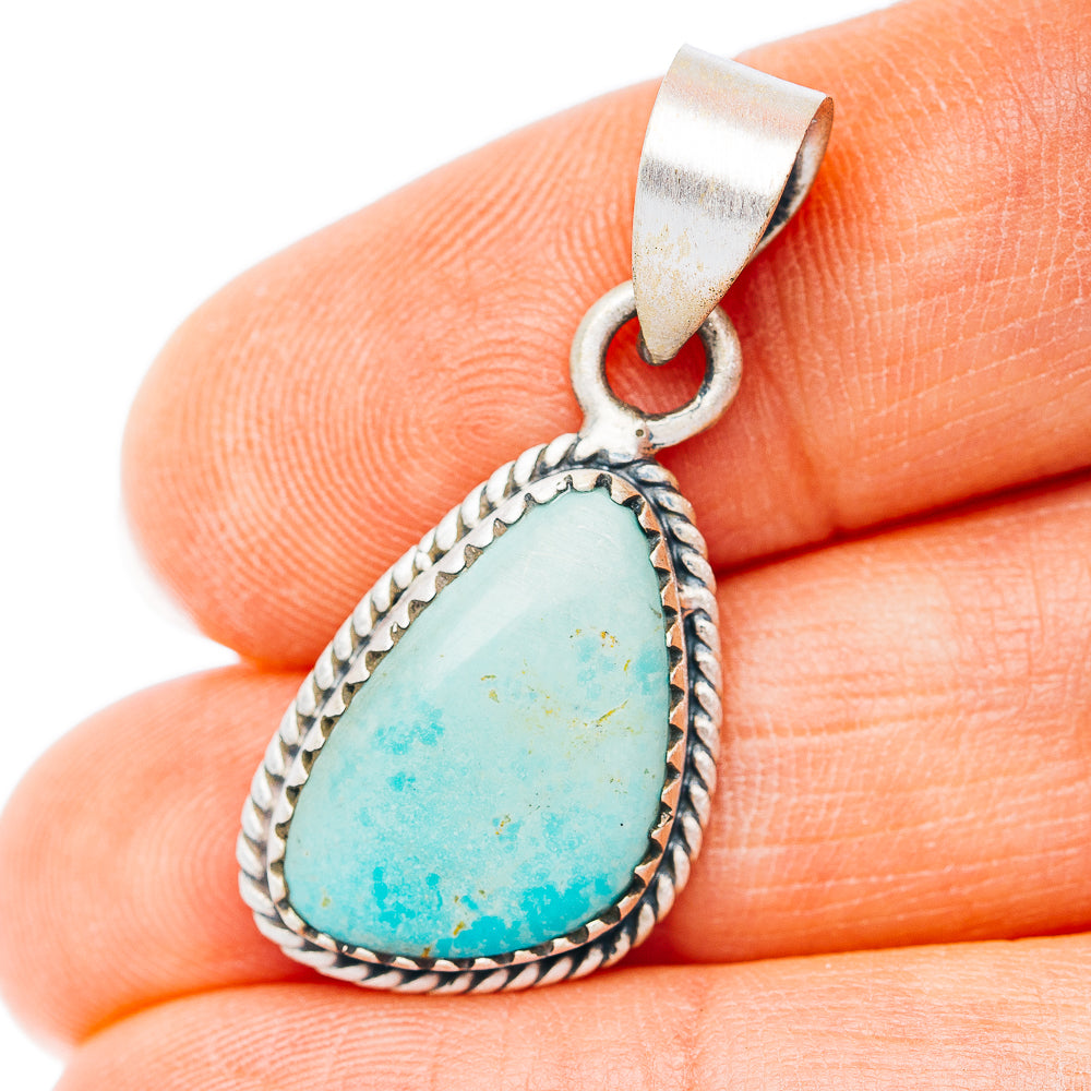 Southwestern Style Santa Maria Turquoise Pendant 1 3/8" (.925 Sterling Silver)