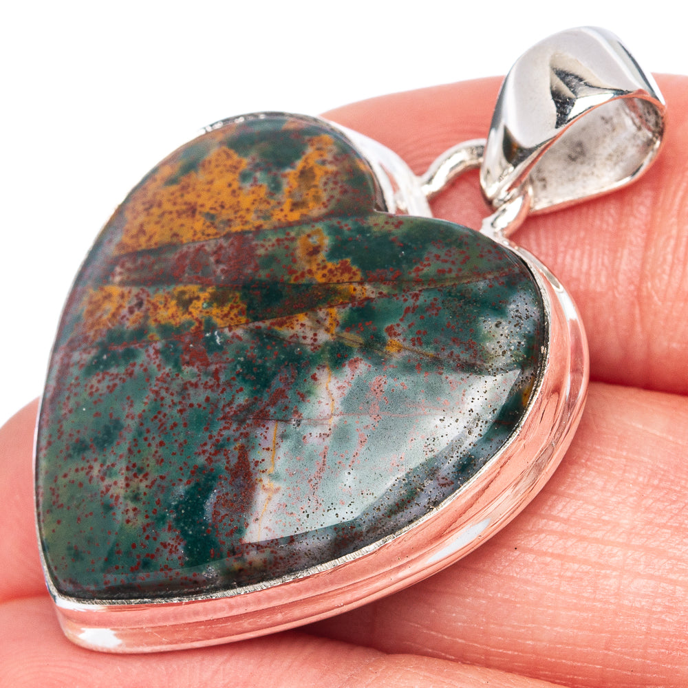 Bloodstone Heart Pendant 1 1/2" (925 Sterling Silver) P41339