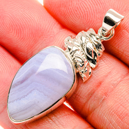 Premium Blue Lace Agate 925 Sterling Silver Pendant 1 5/8" (925 Sterling Silver) PD37784