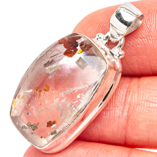 Oval quartz pendant with silver marcasite flecks, .925 sterling silver bezel and bail