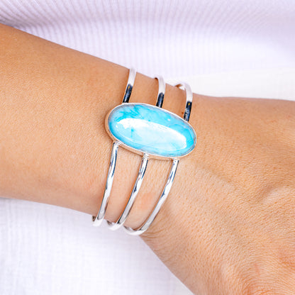 Premium Larimar Cuff Bracelet (.925 Sterling Silver)