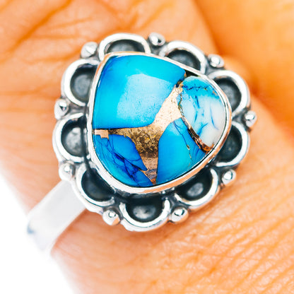 Southwestern Style Ice Blue Dahlia Turquoise Ring Size 9 (.925 Sterling Silver)
