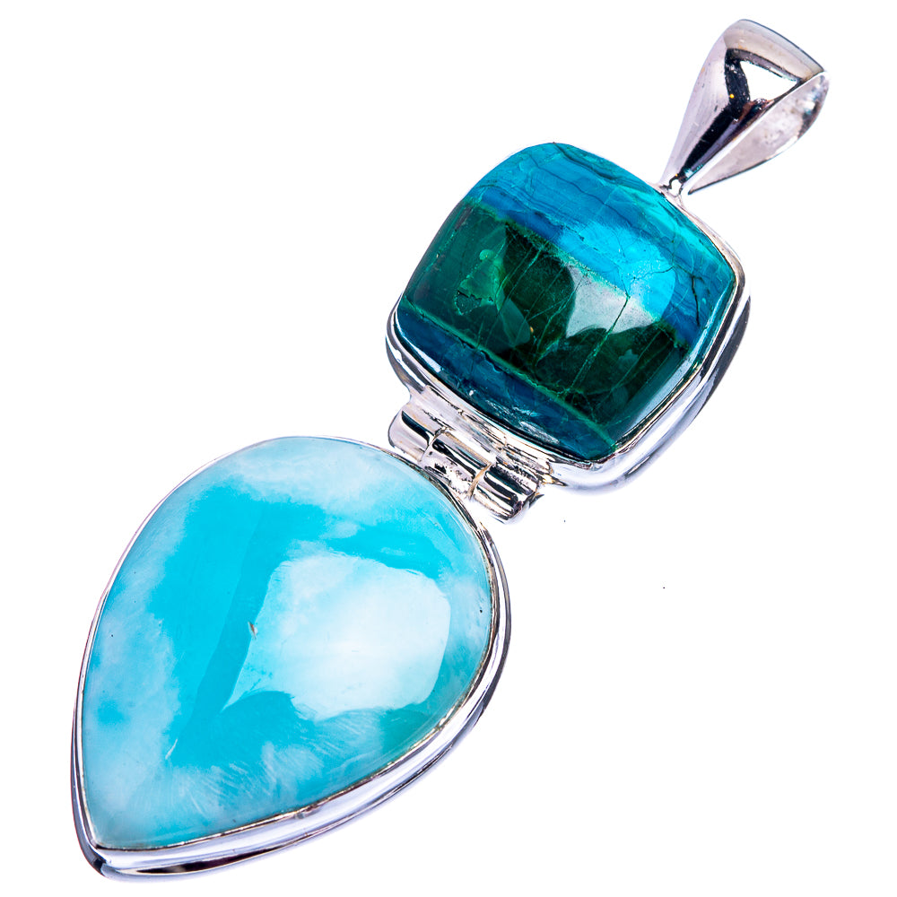 Larimar, Malachite In Chrysocolla Pendant 2" (925 Sterling Silver) P38996
