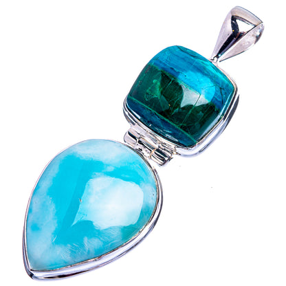 Larimar, Malachite In Chrysocolla Pendant 2" (925 Sterling Silver) P38996