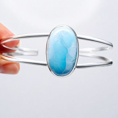 Larimar Cuff Bracelet Adjustable (.925 Sterling Silver)