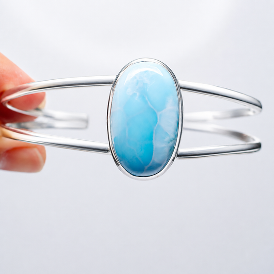 Larimar Cuff Bracelet Adjustable (.925 Sterling Silver)