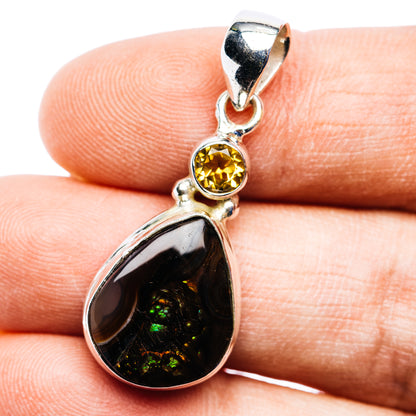 Mexican Fire Agate, Citrine Pendant 1 3/8" (.925 Sterling Silver)