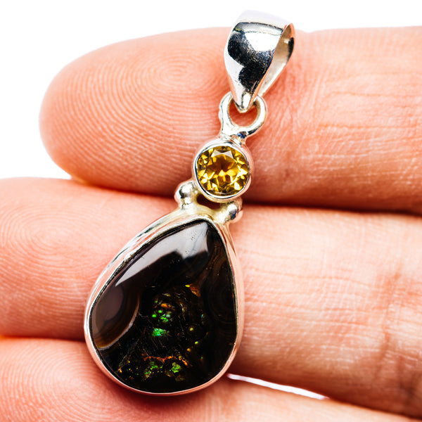 Mexican Fire Agate, Citrine Pendant 1 3/8" (.925 Sterling Silver)