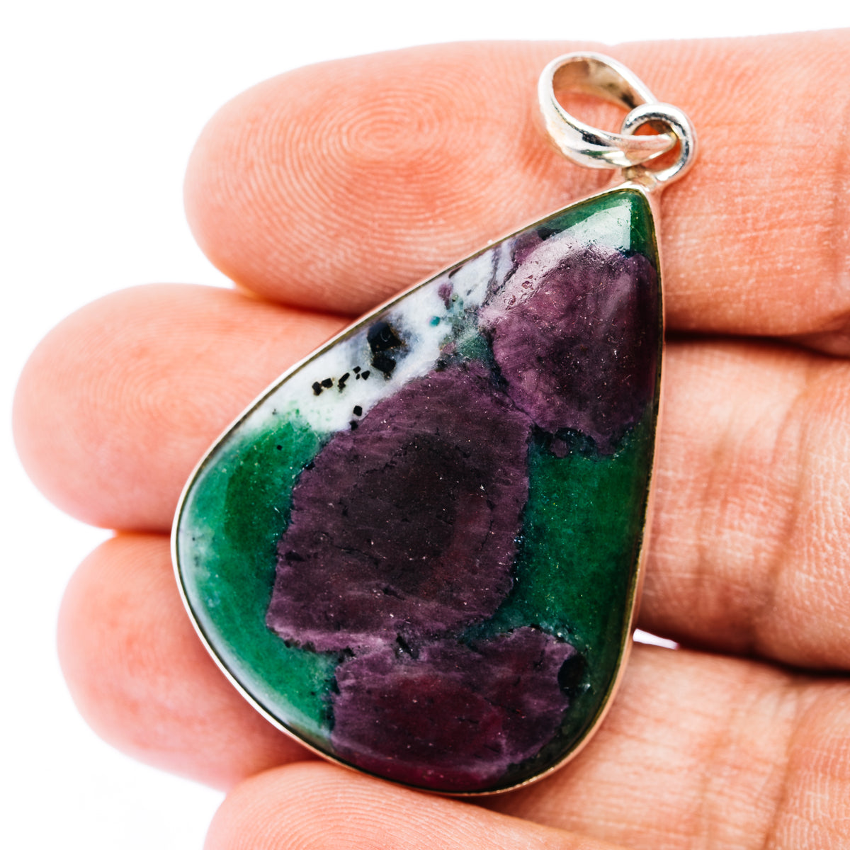 Teardrop gemstone pendant in purple and green with .925 sterling silver bail