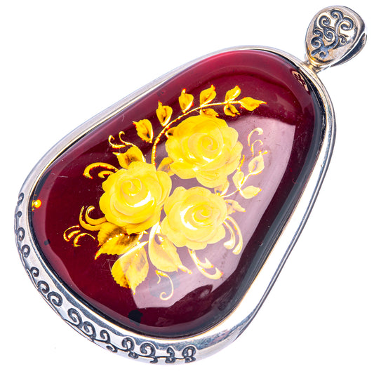 Amber Intaglio Rose Pendant 2 3/8" (925 Sterling Silver) P42590