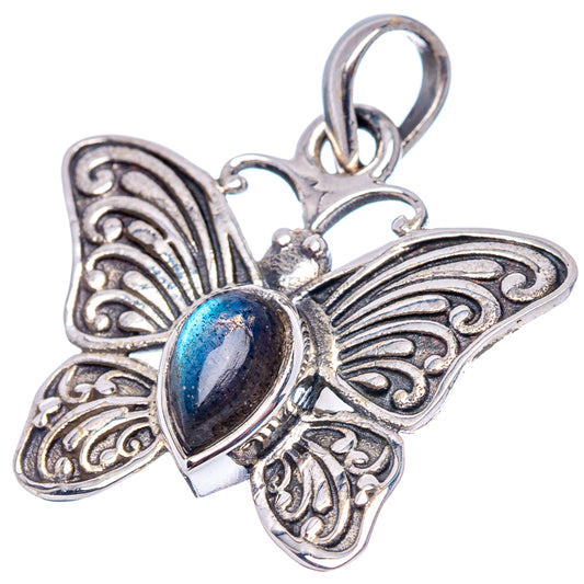 Sterling silver butterfly pendant with blue labradorite oval gemstone and top bail