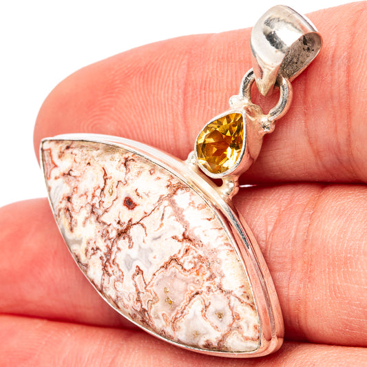 Citrine and rosetta jasper teardrop pendant in .925 sterling silver setting