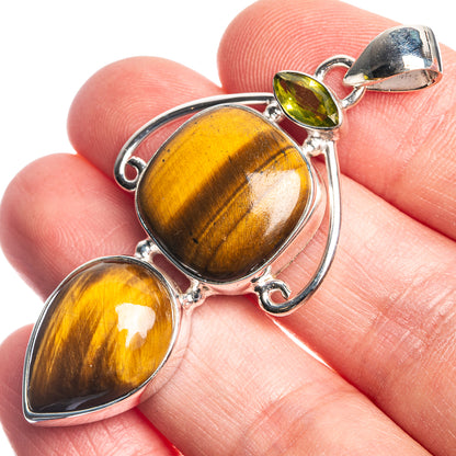 Tiger Eye, Peridot 925 Sterling Silver Pendant 2 1/8"