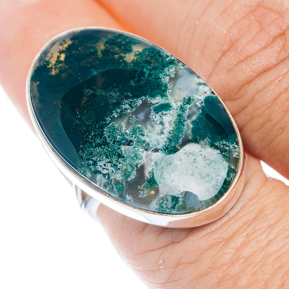 Premium Green Moss Agate Ring Size 6.75 (.925 Sterling Silver)