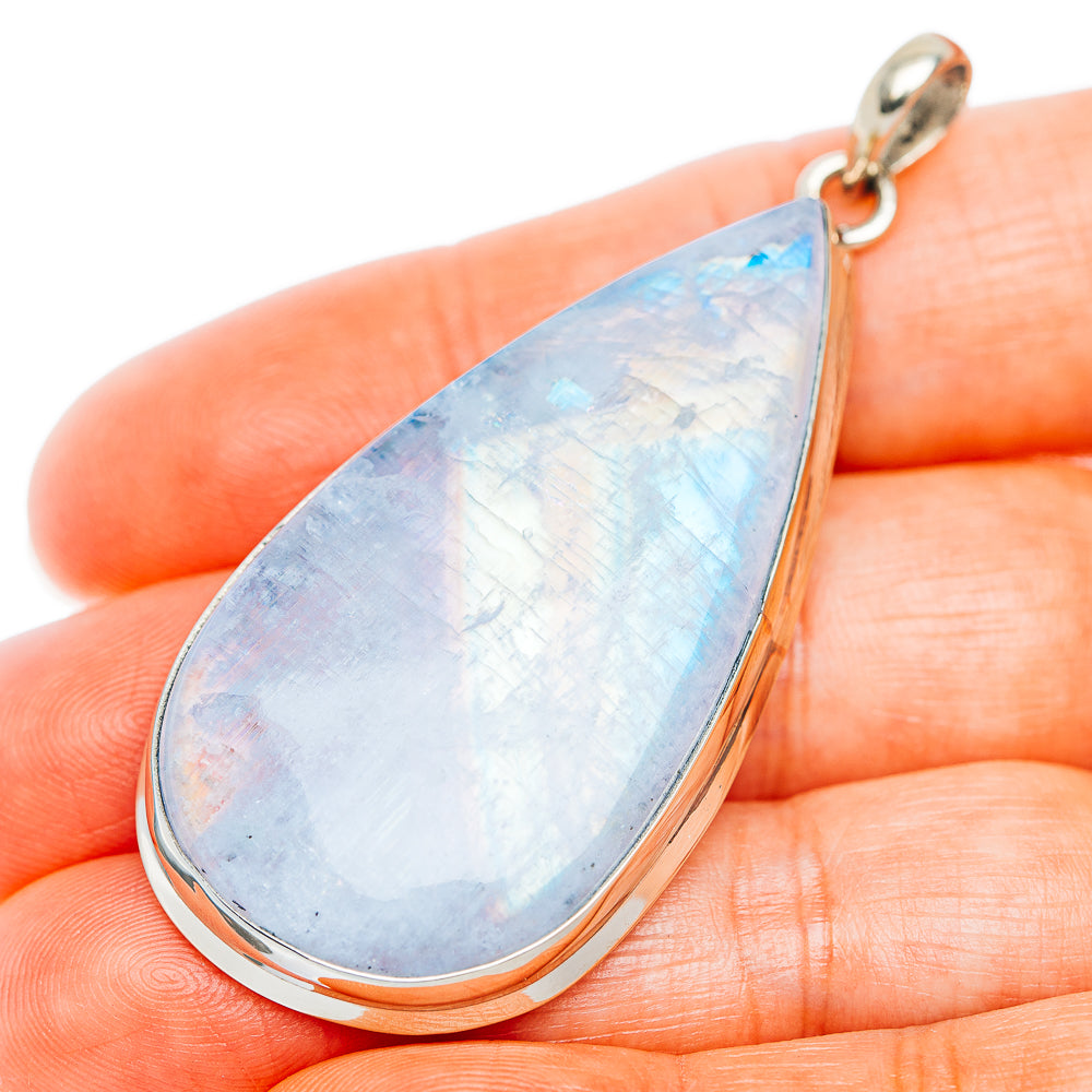 German silver teardrop moonstone pendant with light blue iridescent center