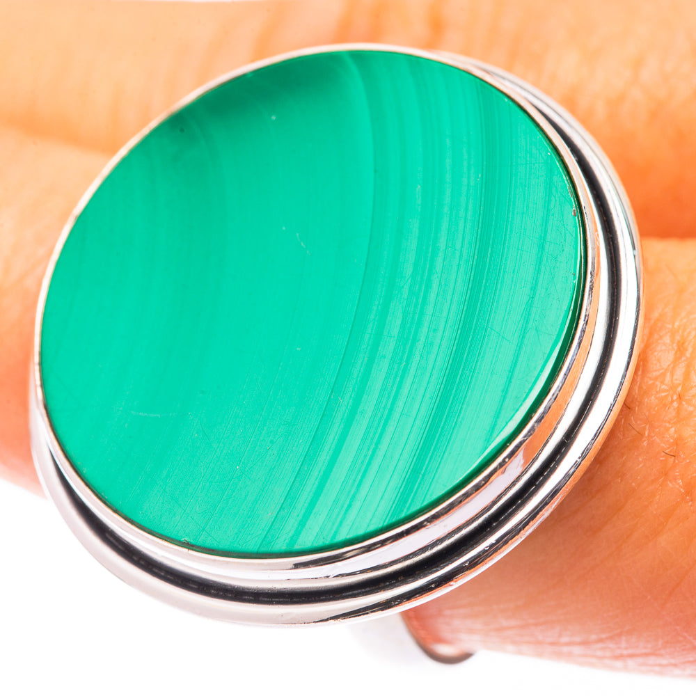 Large Malachite Coin Ring Size 9 (925 Sterling Silver) R141056