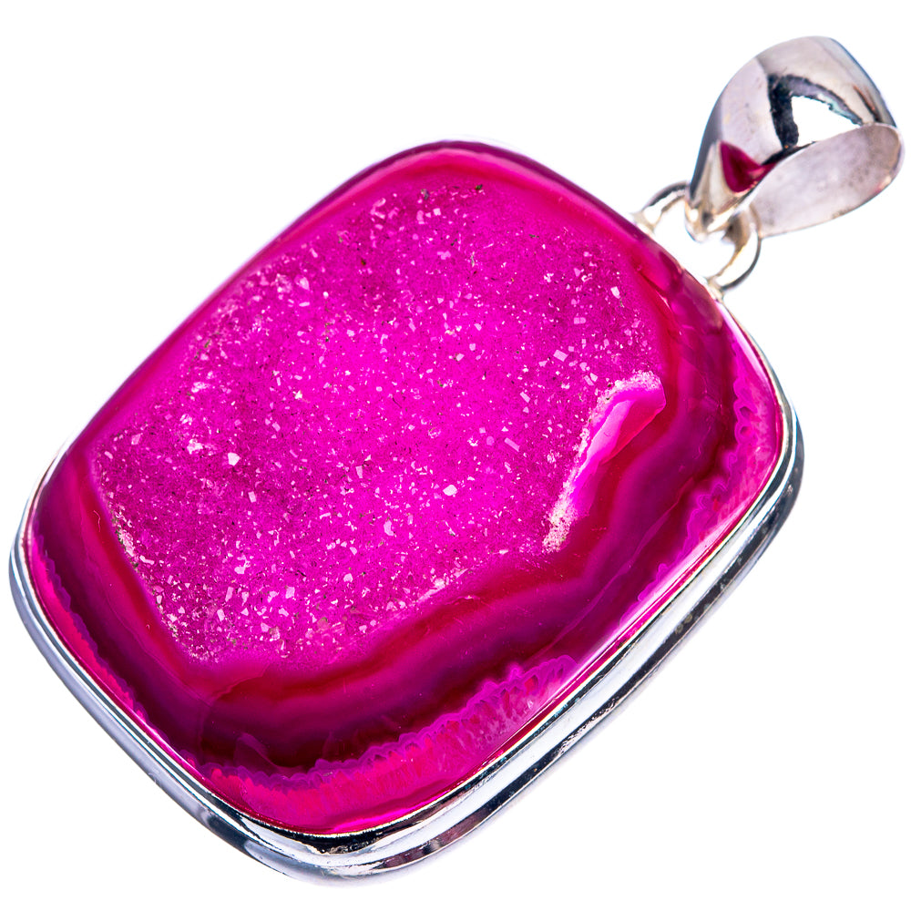 Pink Agate Druzy Pendant 1 5/8" (925 Sterling Silver) P38932