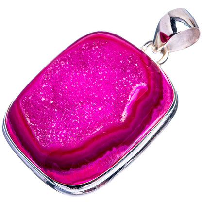Pink Agate Druzy Pendant 1 5/8" (925 Sterling Silver) P38932