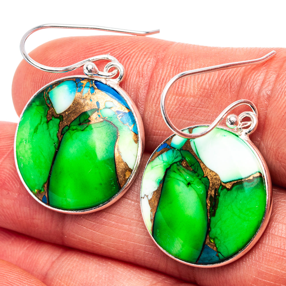 Green Copper Turquoise Earrings 1 3/8" (.925 Sterling Silver)