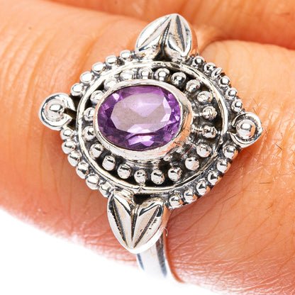 Amethyst gemstone ring in 925 sterling silver, oval purple stone with ornate bezel