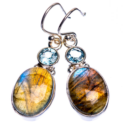 Labradorite, Blue Topaz Earrings 1 1/2" (925 Sterling Silver) E432756