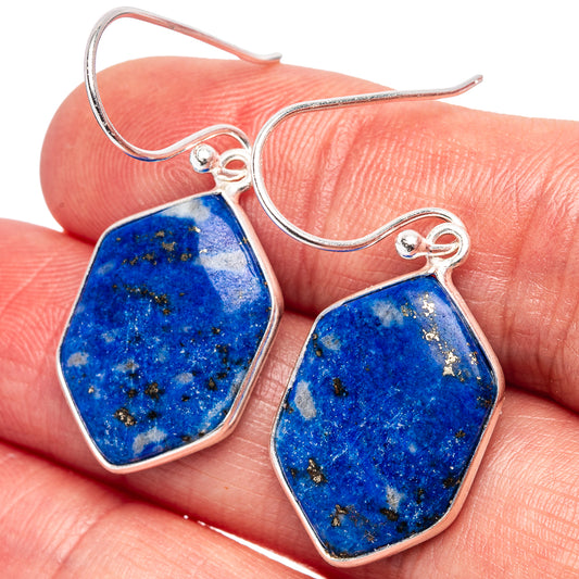 Lapis lazuli drop earrings, .925 sterling silver, blue stone dangles, teardrop shape