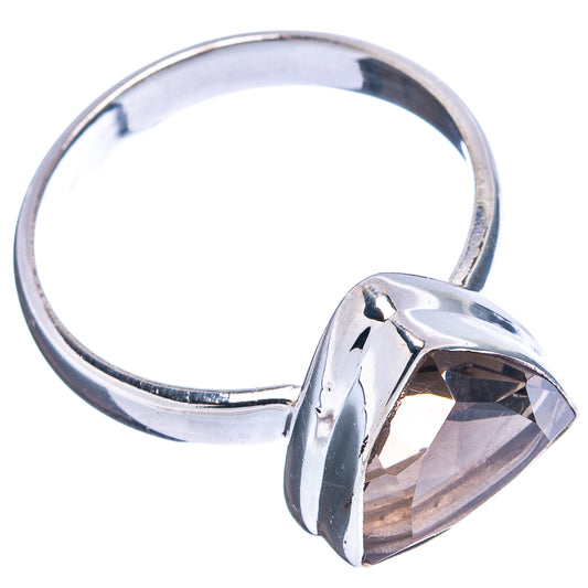 Faceted smoky quartz ring, .925 sterling silver band, size 8.75, marquise smoky stone side view