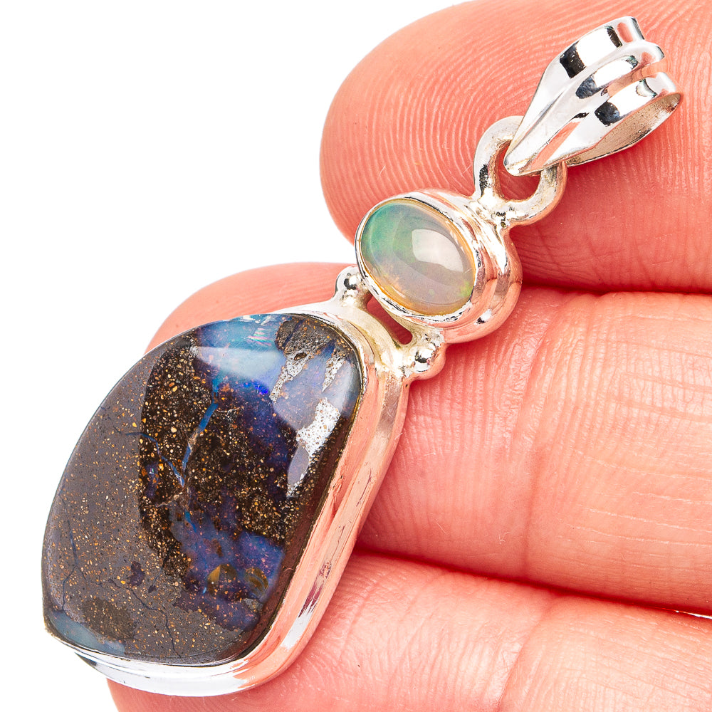 Rare Boulder Opal, Ethiopan Opal Pendant 1 5/8" (.925 Sterling Silver)