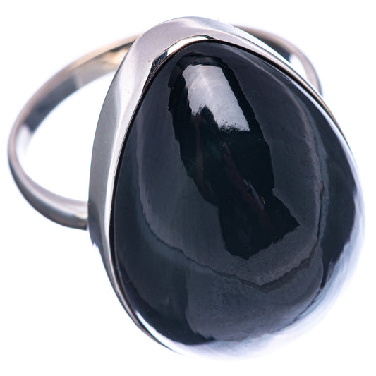 Sterling silver obsidian ring with large oval dark stone, high-shine bezel