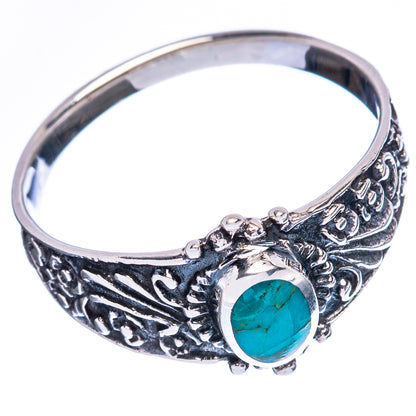 925 sterling silver turquoise ring, oval stone with detailed scrollwork band