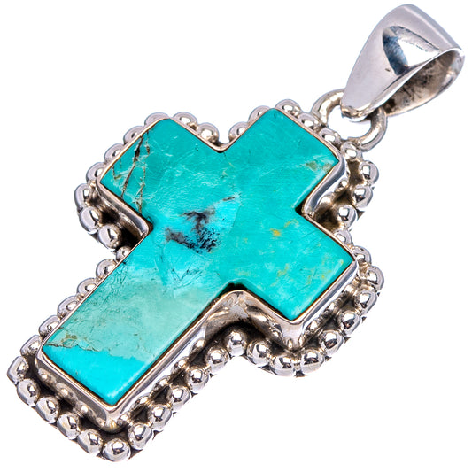 Turquoise cross pendant in sterling silver with beaded border and top bail