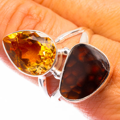 Large Mexican Fire Agate, Citrine Ring Size 9.25 (925 Sterling Silver) R141218