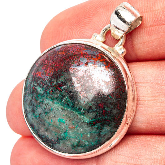 Sonora Sunrise .925 sterling silver pendant, oval cabochon with green, red, silver flecks