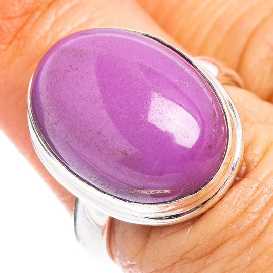 Sterling silver ring with oval purple gemstone cabochon, size 7