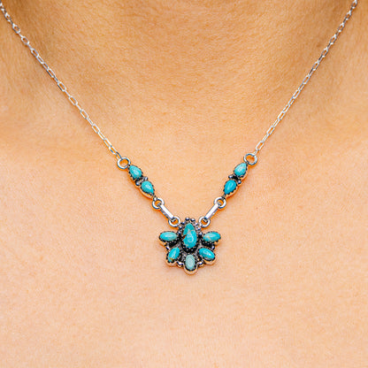 Southwestern Style Kingman Turquoise Necklace 16 to 18" (.925 Sterling Silver)