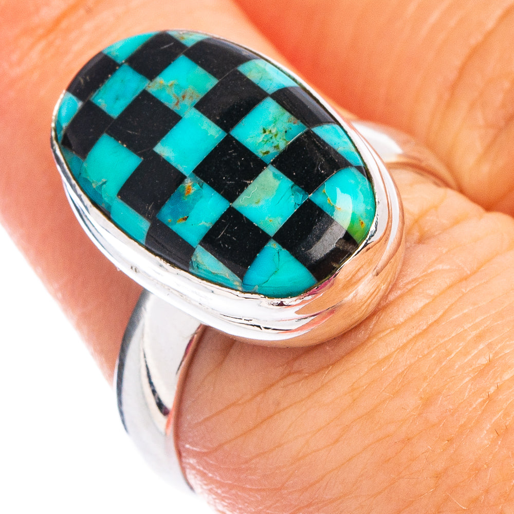 Rare Kingman Turquoise Black Onyx Ring Size 7 (.925 Sterling Silver)