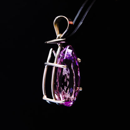 20.24ct Faceted Brazilian Amethyst Pendant 1 5/8" (.925 Sterling Silver)